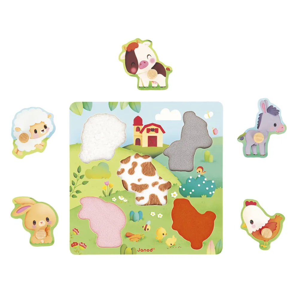 Janod Tracteurs & Animaux De La Ferme|Puzzles En Bois Premier Âge*Puzzle tactile Ferme 5 pièces