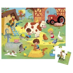 Janod Tracteurs & Animaux De La Ferme|Puzzles Fabriqués En France*Puzzle Une Journée à la Ferme 24 pièces
