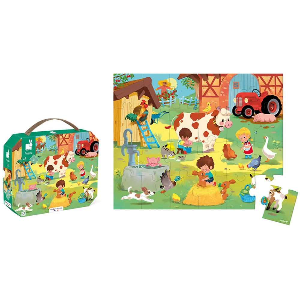 Janod Tracteurs & Animaux De La Ferme|Puzzles Fabriqués En France*Puzzle Une Journée à la Ferme 24 pièces