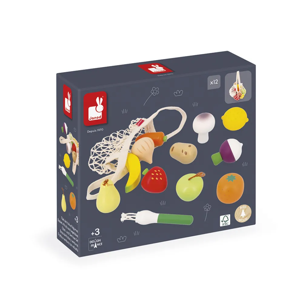 Janod Cuisines, Dinettes & Marchandes*Set 12 Fruits et Légumes Filet Mamie Soleil
