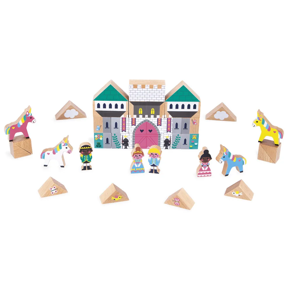 Janod Jeux De Construction|Cubes & Pyramides*Set de 37 cubes en bois Royaume enchanté - Cross Roads