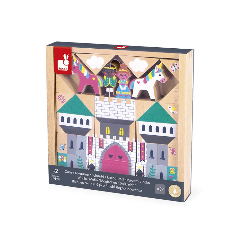 Janod Jeux De Construction|Cubes & Pyramides*Set de 37 cubes en bois Royaume enchanté - Cross Roads