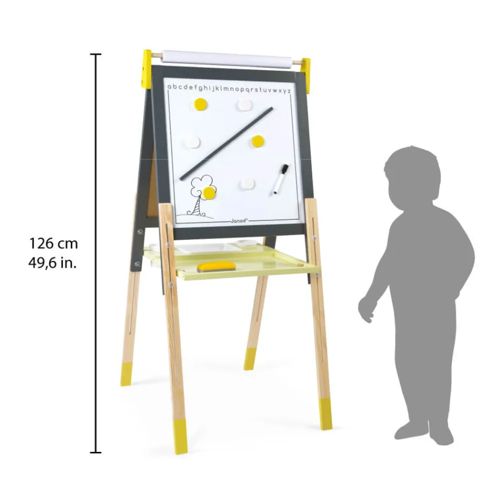 Janod Tableaux, Ardoises & Magnets|Jeux Éducatifs Primaire*Tableau Réglable gris et Jaune (bois)