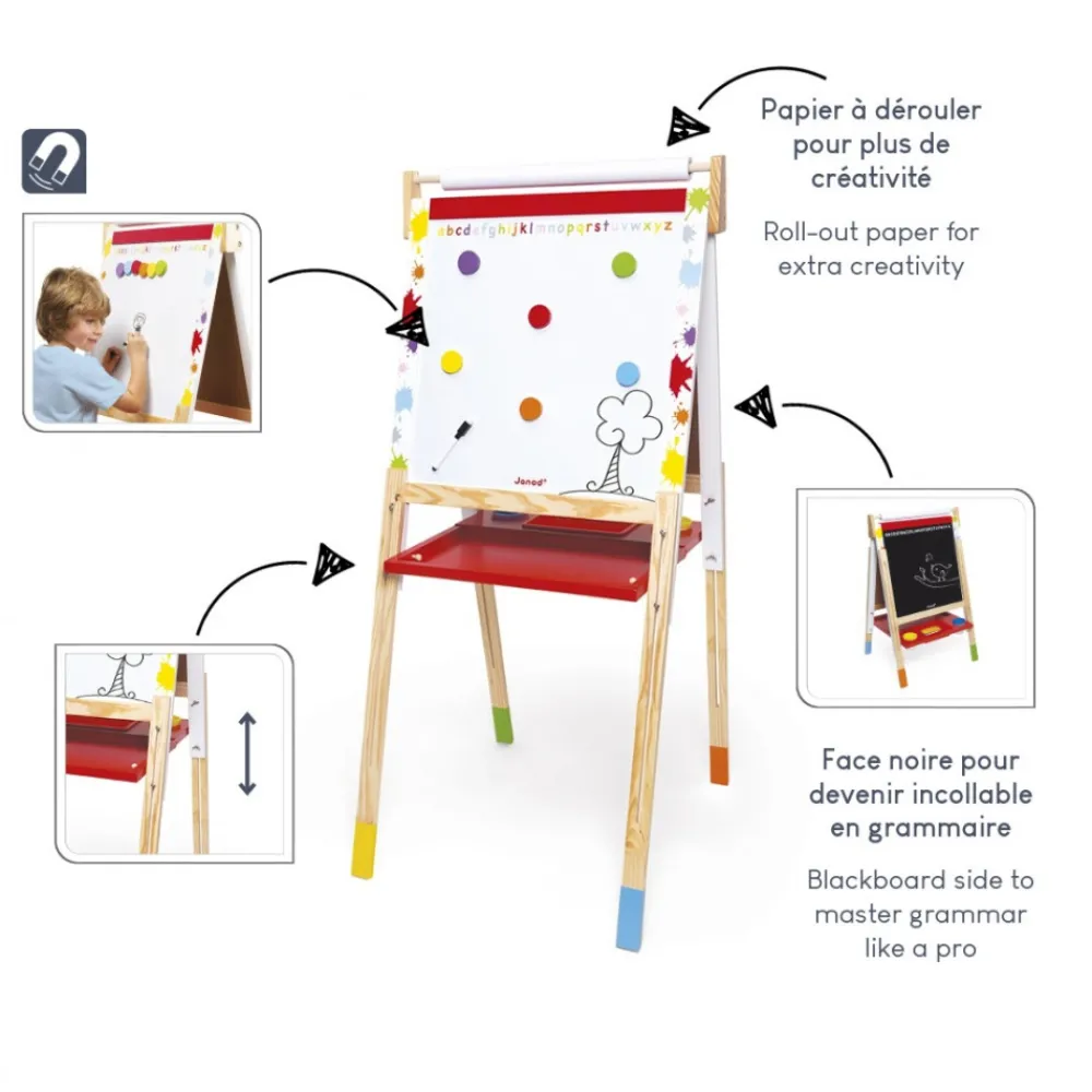 Janod Tableaux, Ardoises & Magnets|Jeux Éducatifs Primaire*Tableau Réglable Splash (bois)